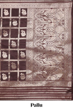 Brown Art Silk Checked Pattern and Paisley with Woven Zari Style Border along with Matching Zari Weaving Buttas