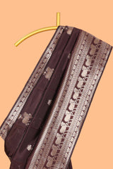 Wine Brown Art Silk Saree Gold Zari Woven Pichwai Motifs with Woven Zari Border and Matching Blouse