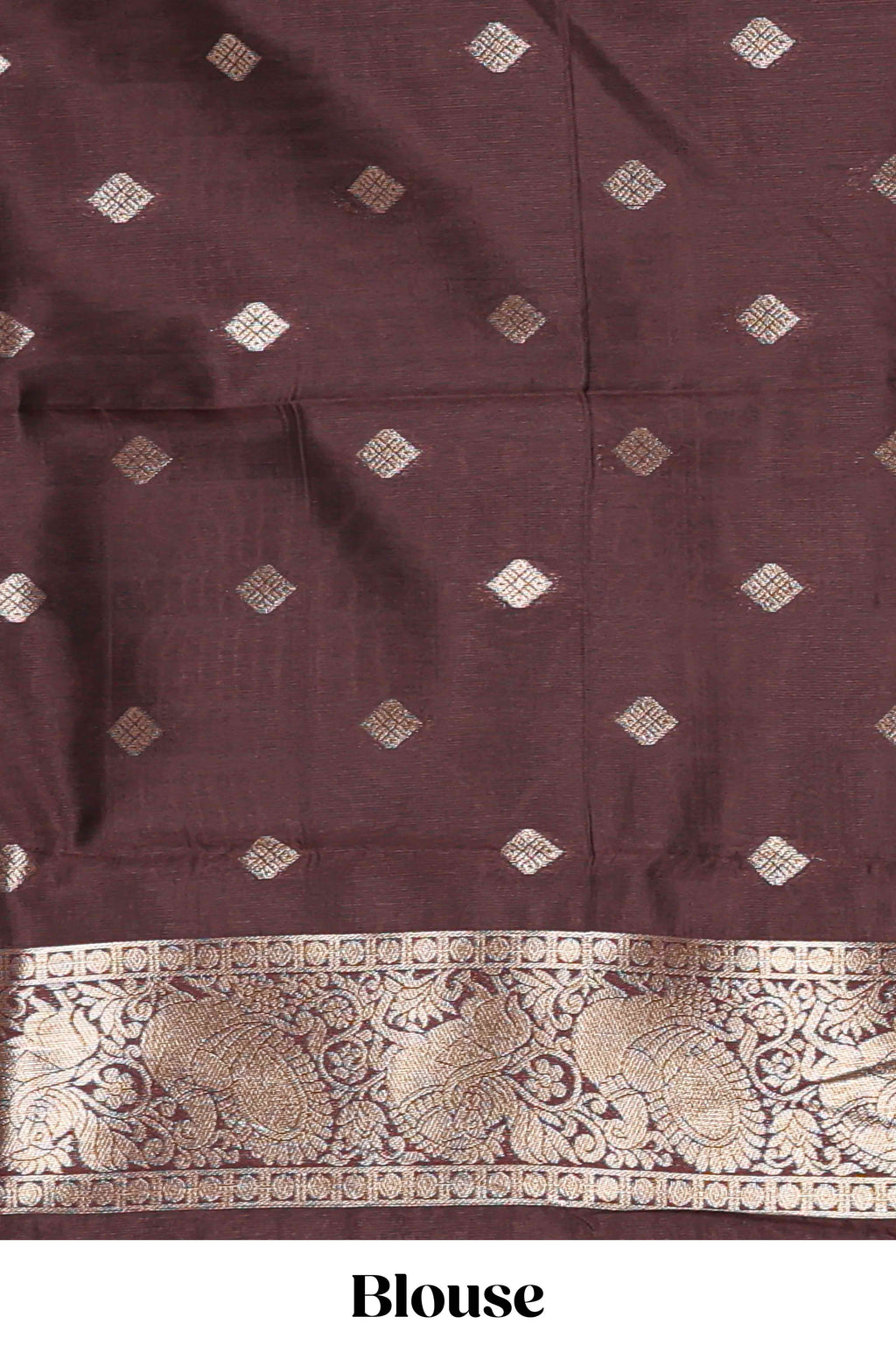 Rich Brown Art Silk Checked Pattern and Motifs with  Woven Zari Style Border along with Matching Zari Weaving Buttas