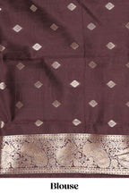 Rich Brown Art Silk Checked Pattern and Motifs with  Woven Zari Style Border along with Matching Zari Weaving Buttas