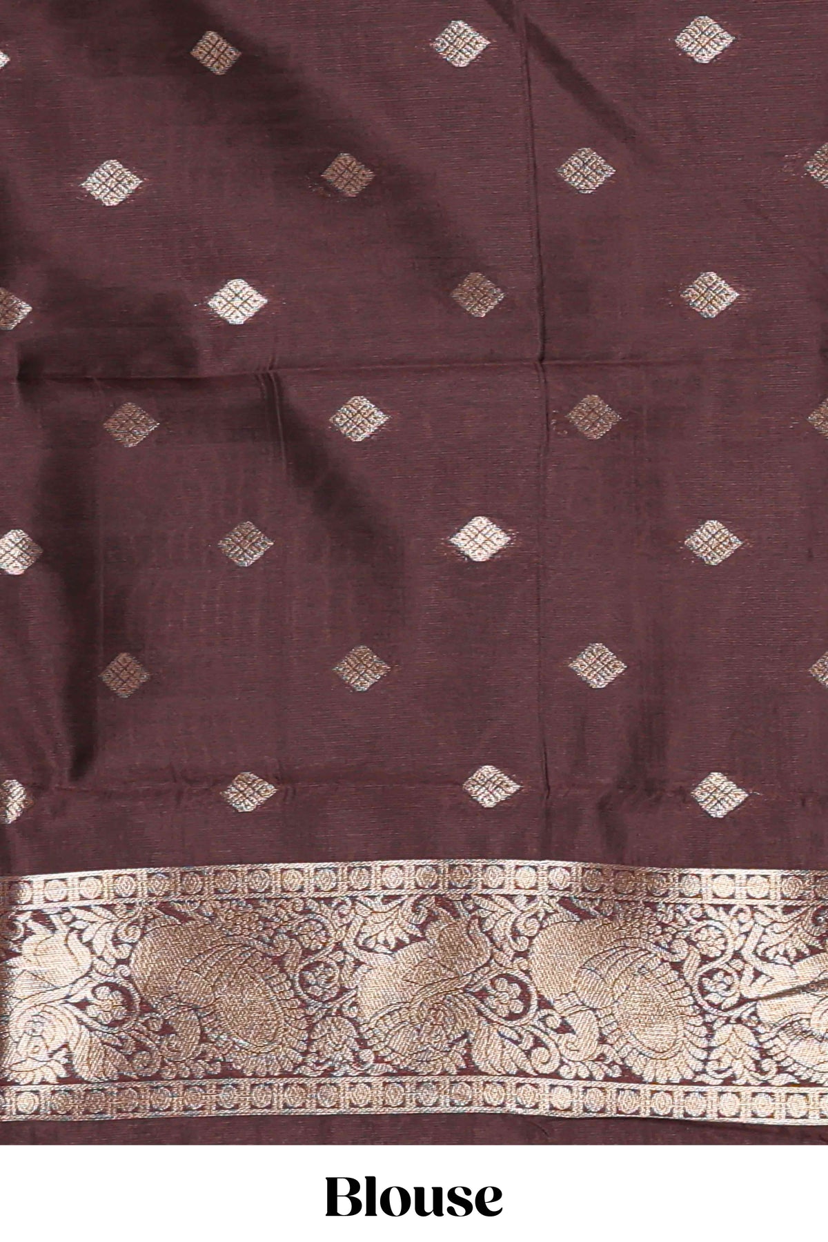 Rich Brown Art Silk Checked Pattern and Motifs with  Woven Zari Style Border along with Matching Zari Weaving Buttas
