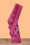 Magenta checked zari motifs art silk saree with self zari border and matching zari motifs blouse