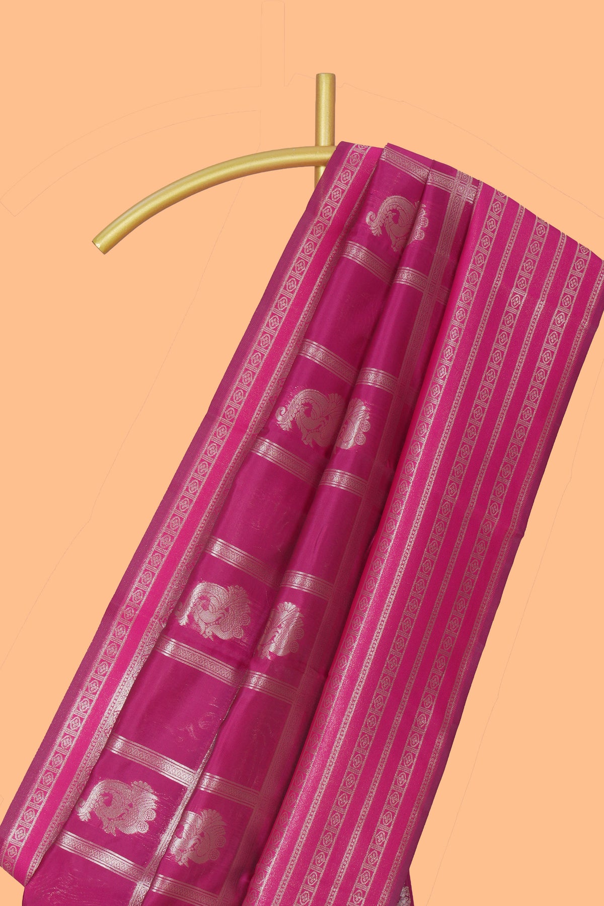 Magenta checked zari motifs art silk saree with self zari border and matching zari motifs blouse