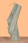 Pale green checked zari motifs art silk saree with self zari border and matching zari motifs blouse
