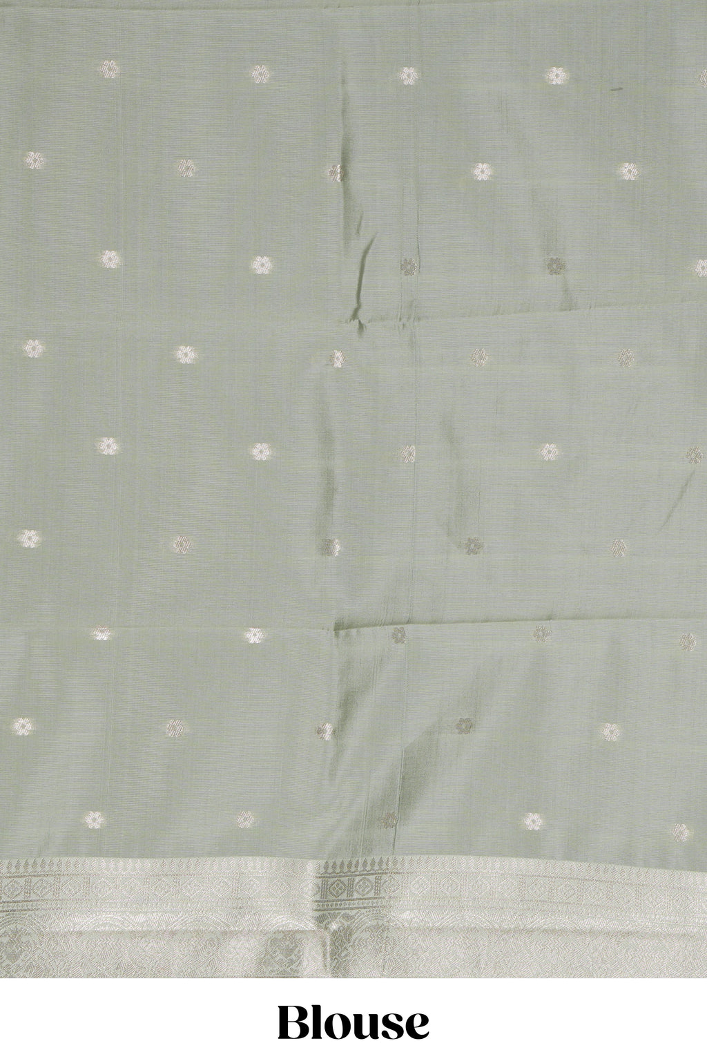 Pale green checked zari motifs art silk saree with self zari border and matching zari motifs blouse