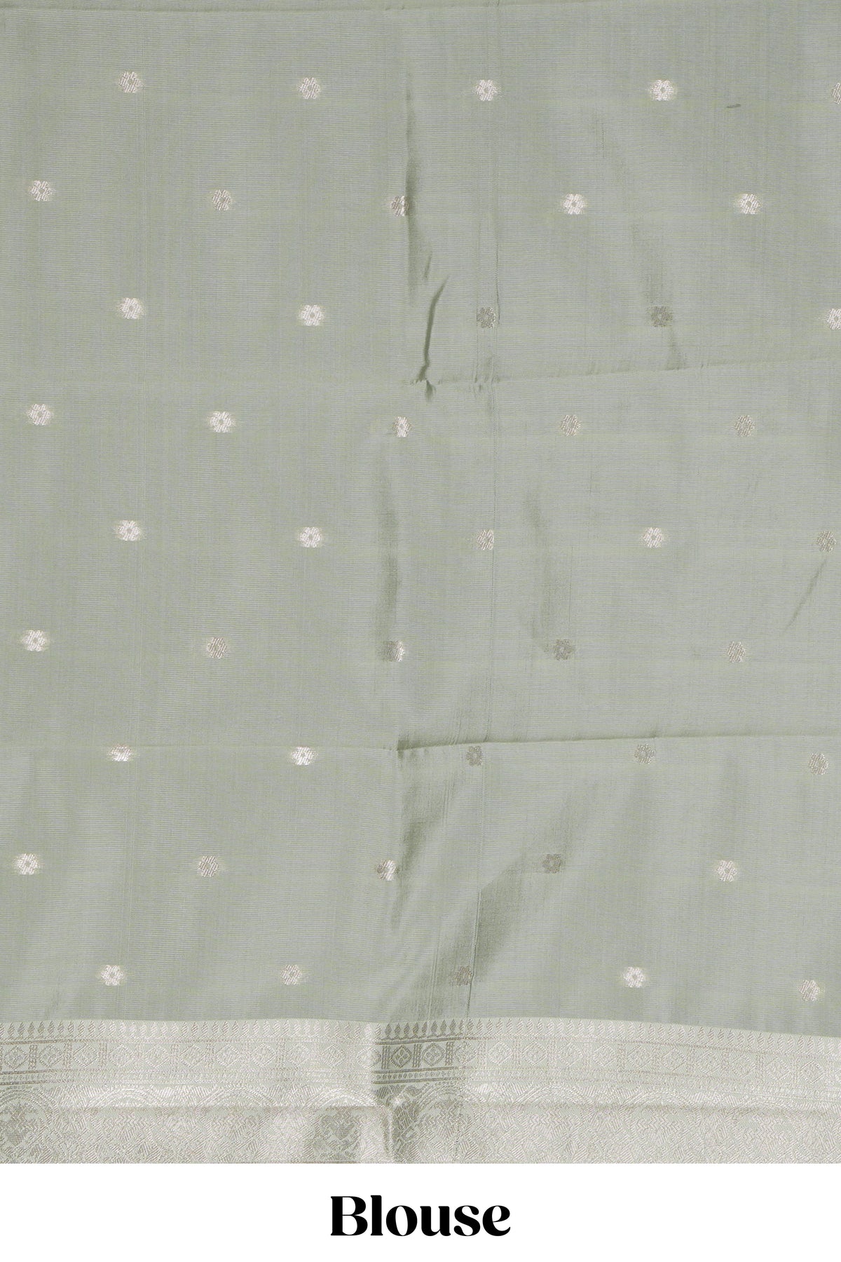 Pale green checked zari motifs art silk saree with self zari border and matching zari motifs blouse
