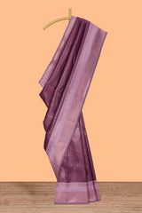 Purple zari checkedart silk saree with contrast bentex zari border and zari motifs blouse