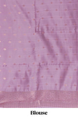 Purple zari checkedart silk saree with contrast bentex zari border and zari motifs blouse