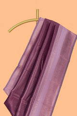 Purple zari checkedart silk saree with contrast bentex zari border and zari motifs blouse