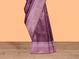 Purple zari checkedart silk saree with contrast bentex zari border and zari motifs blouse