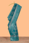 Midnight green checked zari motifs art silk saree with self zari border and matching zari motifs blouse