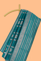 Midnight green checked zari motifs art silk saree with self zari border and matching zari motifs blouse