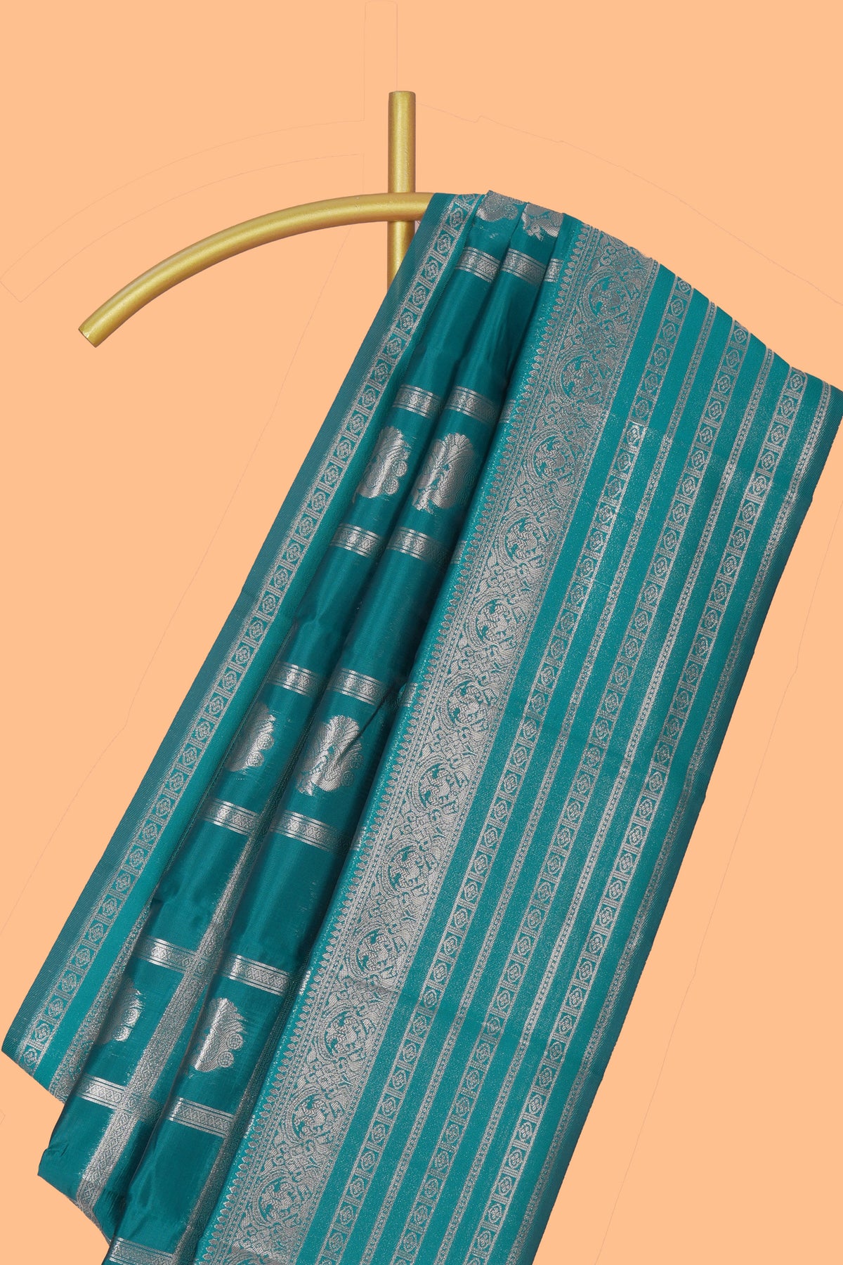 Midnight green checked zari motifs art silk saree with self zari border and matching zari motifs blouse