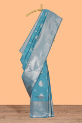 Blue zari motifs art silk saree with self zari border and matching zari motifs blouse