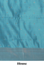 Blue zari motifs art silk saree with self zari border and matching zari motifs blouse