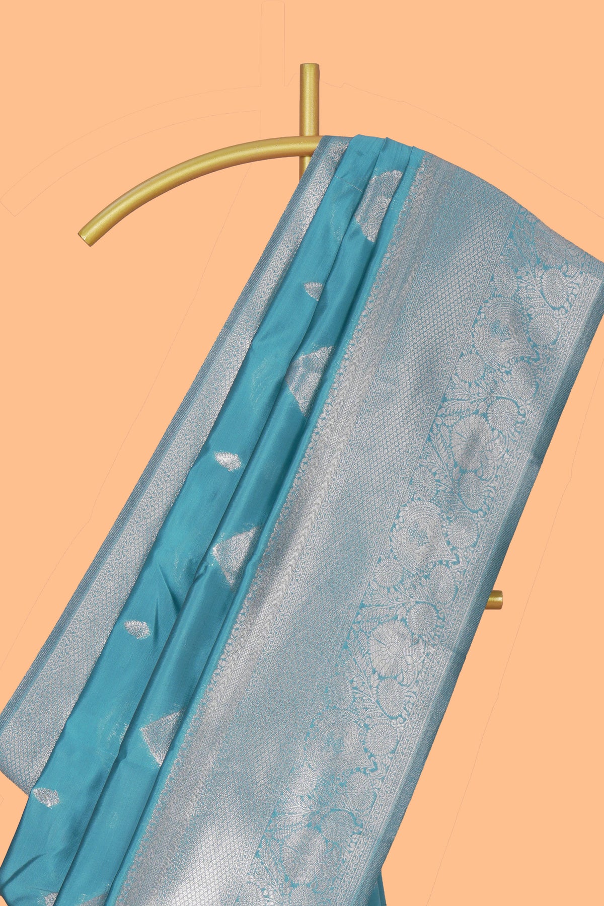 Blue zari motifs art silk saree with self zari border and matching zari motifs blouse