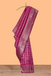 Maroon checked zari motifs art silk saree with self zari border and matching zari motifs blouse