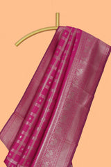 Maroon checked zari motifs art silk saree with self zari border and matching zari motifs blouse