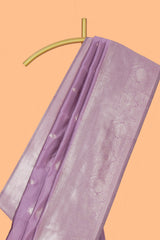 Mauve zari motifs art silk saree with self zari border and matching zari motifs blouse