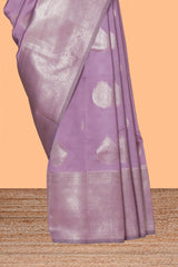 Mauve zari motifs art silk saree with self zari border and matching zari motifs blouse