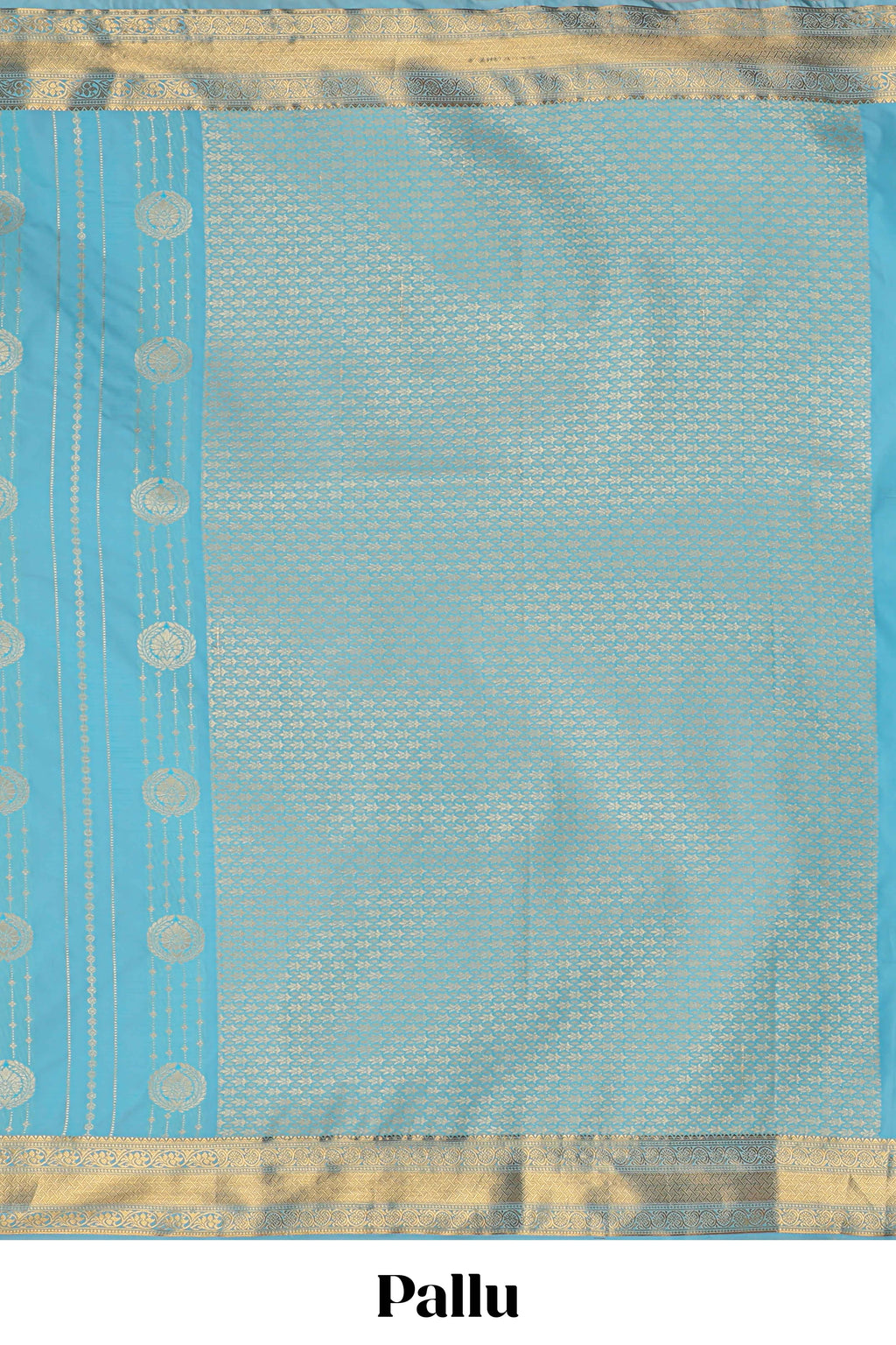Turquoise blue striped zari motifs art silk saree with self zari border and matching blouse