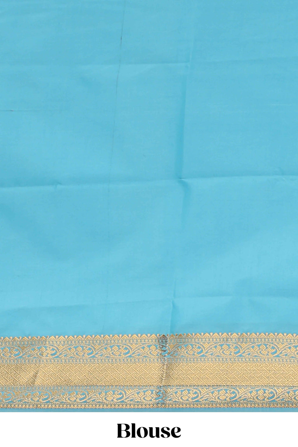 Turquoise blue striped zari motifs art silk saree with self zari border and matching blouse