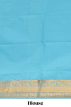 Turquoise blue striped zari motifs art silk saree with self zari border and matching blouse