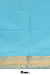 Turquoise blue striped zari motifs art silk saree with self zari border and matching blouse