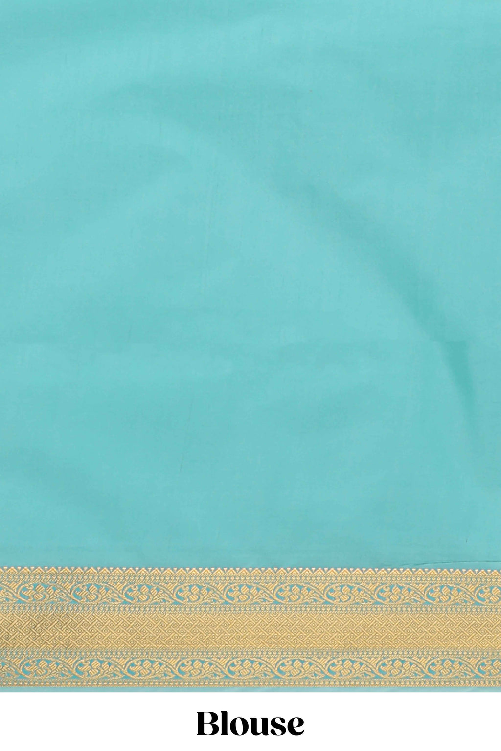 Turquoise green striped zari motifs art silk saree with self zari border and matching blouse