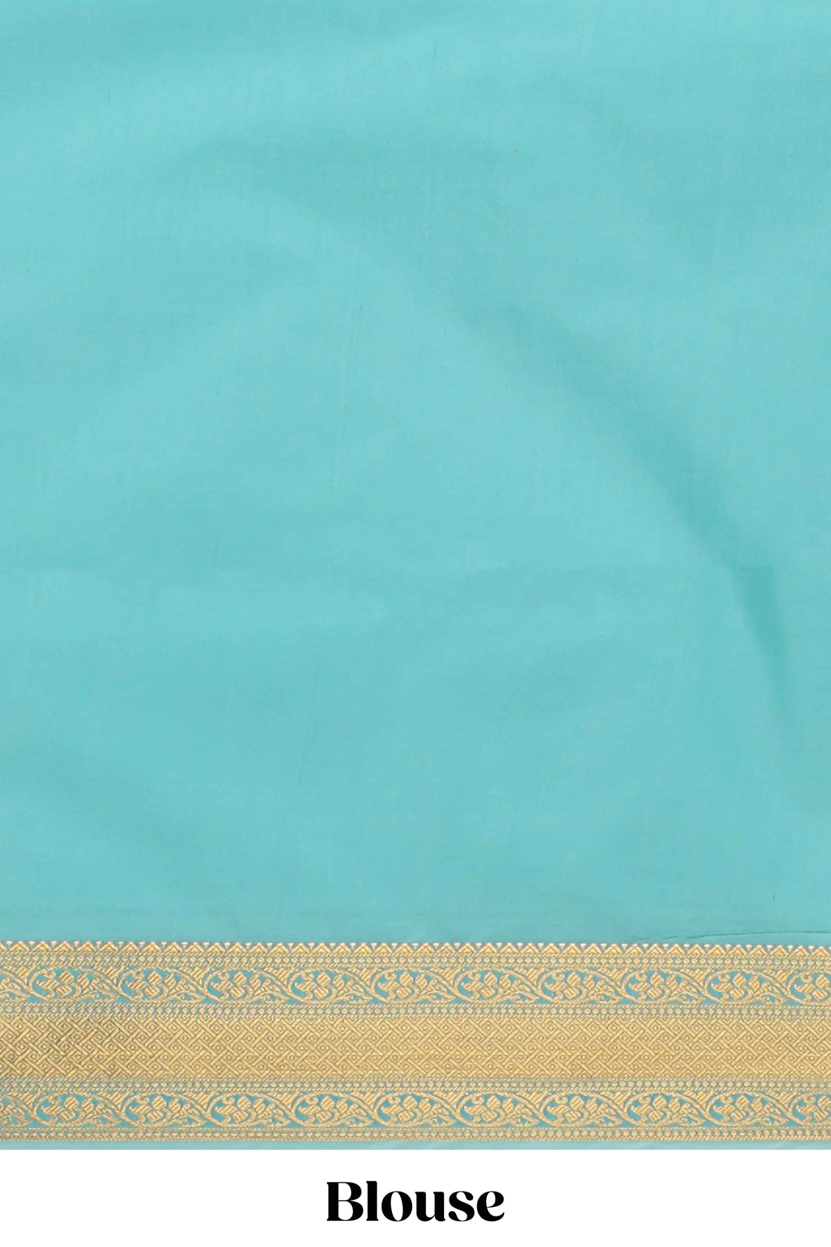 Turquoise green striped zari motifs art silk saree with self zari border and matching blouse