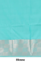 Turquoise blue zari motifs art silk saree with self zari border and matching blouse
