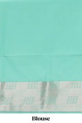 Turquoise green zari motifs art silk saree with self zari border and matching blouse