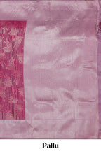 Pink striped floral design art silk saree with contrast zari border and zari motifs blouse