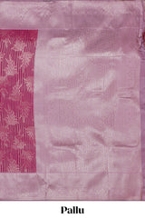 Pink striped floral design art silk saree with contrast zari border and zari motifs blouse