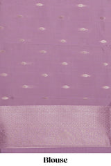 Pink striped floral design art silk saree with contrast zari border and zari motifs blouse
