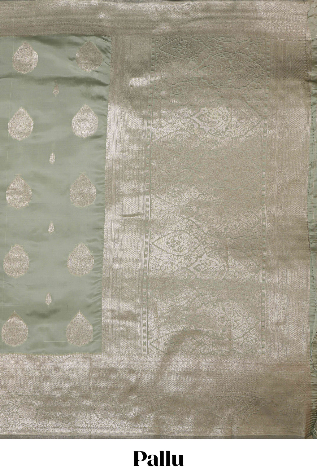 Pista green zari floral motifs art silk saree with self zari border and matching motifs blouse
