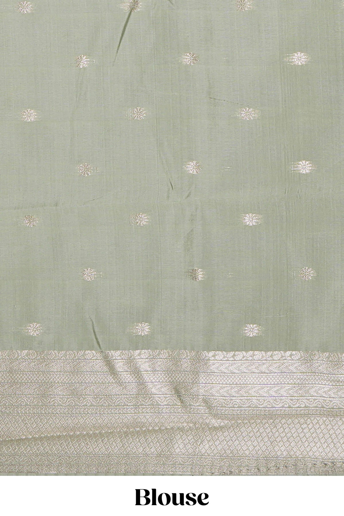 Pista green zari floral motifs art silk saree with self zari border and matching motifs blouse