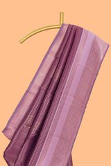 Purple checked zari motifs art silk saree with contrast zari border and contrast motifs blouse