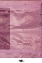 Purple checked zari motifs art silk saree with contrast zari border and contrast motifs blouse