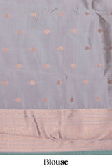 Pink checked zari motifs art silk saree with contrast zari border and contrast motifs blouse