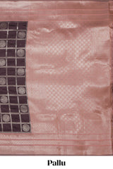 Dark brown floral moifs design art silk saree with contrast zari border and zari motifs blouse