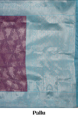 Purple striped floral design art silk saree with contrast zari border and zari motifs blouse