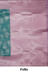 Teal green striped floral design art silk saree with contrast zari border and zari motifs blouse