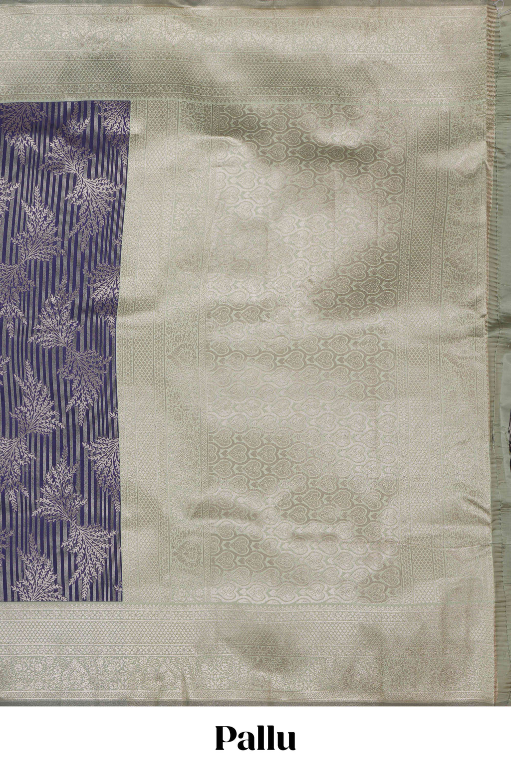 Violet striped floral design art silk saree with contrast zari border and zari motifs blouse