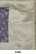 Violet striped floral design art silk saree with contrast zari border and zari motifs blouse