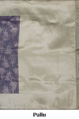 Violet striped floral design art silk saree with contrast zari border and zari motifs blouse