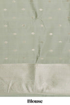 Violet striped floral design art silk saree with contrast zari border and zari motifs blouse