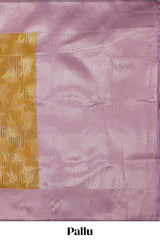 Mustard striped floral design art silk saree with contrast zari border and zari motifs blouse