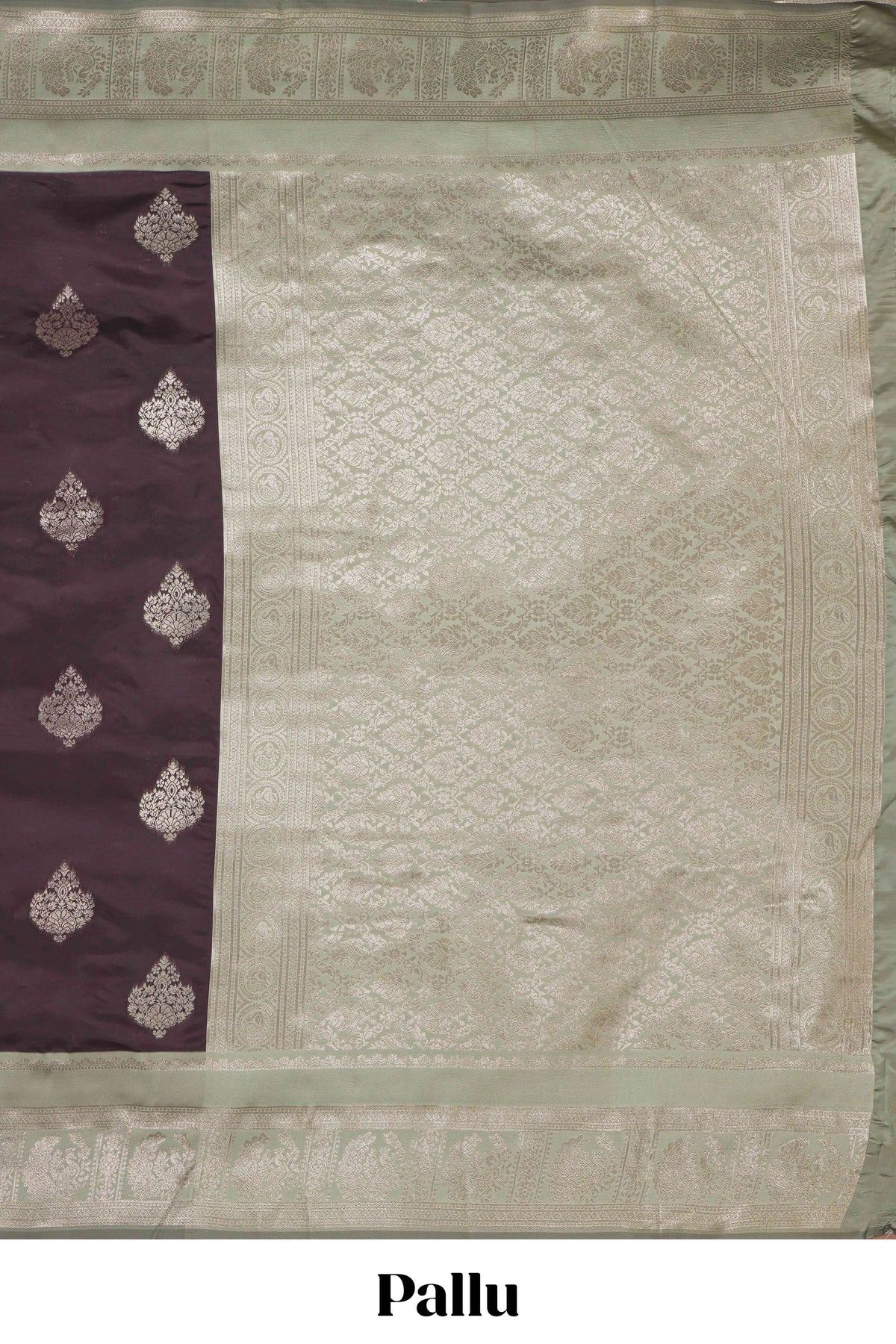 Dark brown floral motifs design art silk saree with contrast zari border and motifs blouse