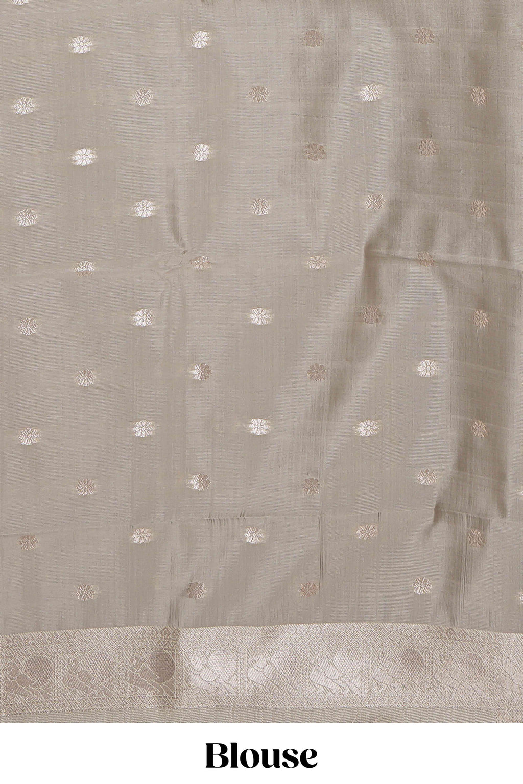 Dark brown checked floral motifs design art silk saree with contrast zari border and motifs blouse